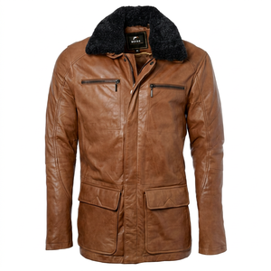 Chaqueta Bomber de Piel de Oveja Genuina para Hombre, con Cuello de Piel de Oveja Extraíble, Abrigo Casual de Invierno Ecológico, Corte Regular, OEM - Product Image 1