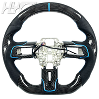Volant sport en cuir rayé bleu en fibre de carbone personnalisé, adapté à la Ford Mustang S550 GT GT350 500 Shelby 2015-2023