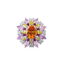Bague en argent S925 avec pierre précieuse Fanta Orange de 8*10mm, ovale, pavée de cristaux multicolores, pour cocktail et dîner, pour femmes