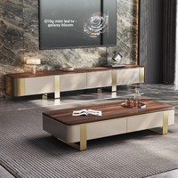 Table basse multifonctionnelle en marbre naturel et meuble TV combiné, style italien, luxe léger, minimaliste, avec cadre en bois, pour salon et maison