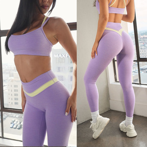 ניילון כושר clothings כפול v הצורה הירכיים הרמת צבע ניגודיות יוגה אימון ללבוש נשים כושר חותלות