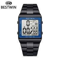 BESTWIN 325 Jam Tangan Digital Dial Persegi Sport LED Display Elektronik Lampu Latar Stopwatch Pria Hitung Mundur Tahan Air