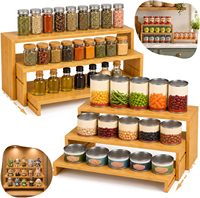 Support de rangement empilable en bambou avec séparateurs pour bocaux, idéal pour les essentiels de cuisine, de garde-manger, d'épices et de mise en conserve, pour comptoirs et étagères