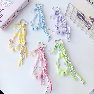 Handmade Braided Tassel <b>Bag</b> Charm Pastel Acrylic Bead <b>Wrist</b> Strap Pendant Fluffy Pom Pom Heart Carabiner Keychain for Phone - Product Image 2