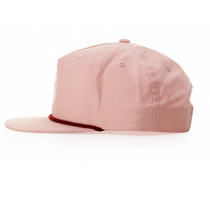 Vintageカスタム刺繍パッチロゴロープ5パネルピンクネイビー軽量ナイロンクイックドライキャンプトラッカースナップバック帽子レッドロープ付き - Product Image 5