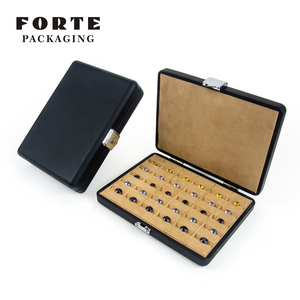 FORTE Classic&Practical Gemstone <b>Box</b> Set Packaging Large Diamond Gemstone Collection <b>Box</b> <b>Black</b> Leather Jewelry Gem Display <b>Box</b> - Product Image 2