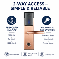 Cerradura de Puerta de Hotel de Acero Inoxidable Pulido, Sin Contacto, Sin Llave, Control de Acceso RFID, Tarjeta + Llave, Software de Gestión de Desbloqueo