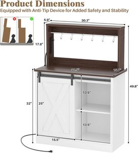 Meuble de <span class=keywords><strong>bar</strong></span> à café style ferme avec station de charge, éclairage LED, buffet charmant, rangement personnalisable, style porte de <span class=keywords><strong>grange</strong></span> pour salon - Product Image 6