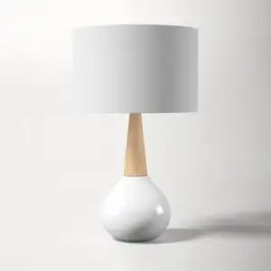 Neue ankunft moderne stil dekorative bett seite schwarz holz basis stoff schatten eisen tisch lampe