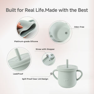 वैश्विक हिट सिलिकॉन सिप्पी कप पकड़, रिसाव-प्रूफ ढक्कन के लिए दोहरी हैंडल, एक नवजात शिशु सहायक होना चाहिए - Product Image 2