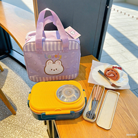 Boîte à lunch bento mignonne en acier inoxydable 304 de grande capacité 1,2 L, 3 compartiments, étanche, passe au lave-vaisselle, sans BPA, utilisable au micro-ondes, pour enfants