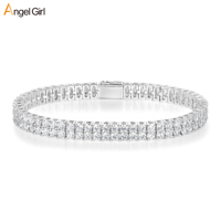 Bracelet Tennis Bling Hip Hop en Laiton Plaqué Or 18K avec Zircon Cubique, Double Rangée de 3mm de Large, Fermoir à Ressort, pour Femmes et Hommes