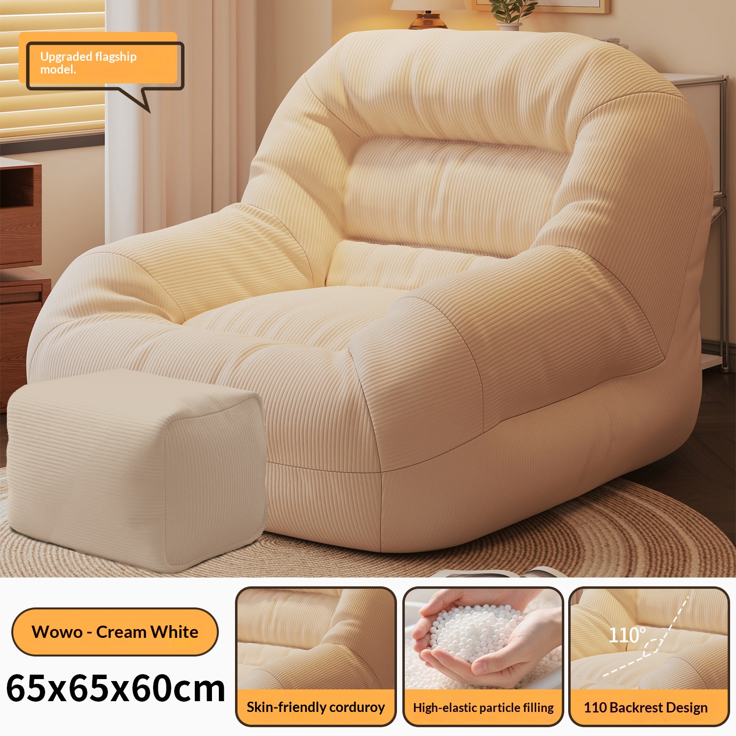 Style adulte - canapé blanc + repose-pieds