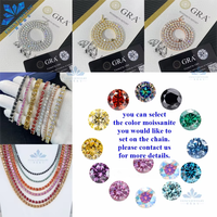 Kalung Rantai Tennis Berlian Moissanite Klasik 2/3/4mm, Perhiasan Emas Grosir Perak Sterling 925 Bertabur Kristal