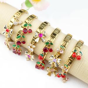 Italian Link Bracelet Interchangeable Modular Dangle <b>Charms</b> Cherry Bow Gold Tone Stainless Steel for Women Christmas Gift - Product Image 1