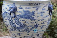RZFH03-C Jardinière en céramique de grande taille, motif de dragon volant bleu et blanc peint à la main
