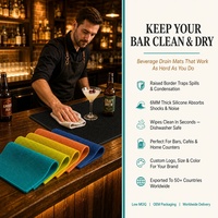 Tapis de drainage en silicone épaissi personnalisé pour bar, antidérapant, à grille texturée, avec rebord surélevé, 5 couleurs, logo OEM, pour cuisine et comptoir de café