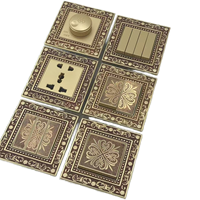 Mkee Ahome 86 Interrupteur mural double à bascule, panneau en cuivre, laiton rétro, or 24 carats, UK13A 220V 1/2 gang 13A 1 USB-C, installation facile