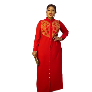 Nouveau design lin vêtements africains <span class=keywords><strong>Kanga</strong></span> robes longues pour femmes Dubai col de chemise strass - Product Image 1