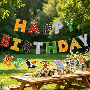 Artículos de Fiesta Temáticos Tribales y Salvajes para Niños, 3 Piezas, Decoración de Fiesta con Temática de Animales de la Selva, Pancartas de <span class=keywords><strong>Feliz</strong></span> Cumpleaños con Temática de Safari - Product Image 3