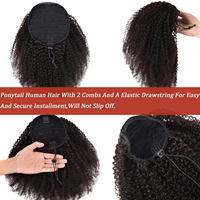 Vente en gros 4b 4c Afro Kinky Curly 100% Humaan Extensions de queue de cheval avec cordon de serrage