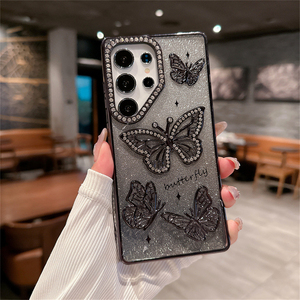 Funda de teléfono de lujo con diseño de mariposa para <span class=keywords><strong>Samsung</strong></span> S25 Ultra S24 S23, funda de teléfono brillante para iPhone 17 Pro Max, funda trasera de diamante - Product Image 4