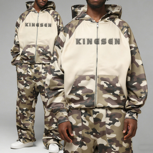 Street Style Warm Hoodie <b>Set</b> Camouflage Print 2 Piece Tracksuit Comfortable Zip Up Hoodie With Pants Factory Wholesale - Product Image 1