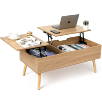 Table basse carrée en bois de salon moderne pliante à hauteur réglable avec rangement caché