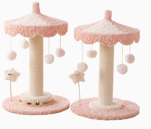 Pink Cat Tree <b>Scratching</b> <b>Post</b> Wooden Cat Tower with Hanging Pom Toys Indoor Pet Furniture - Product Image 4