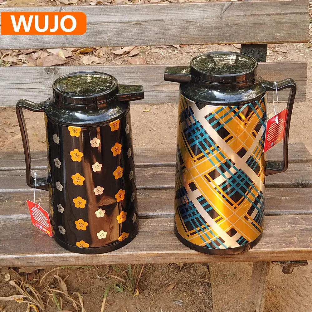 WUJO חדש עיצוב 1L 1.3l 1.6l 1.9l חיצוני קמפינג מתכת מלא הדפסת מבודד תרמית ערבית קפה סיר עם זכוכית אניה