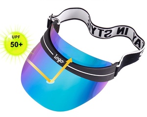 การออกแบบใหม่วันหยุดฤดูร้อนโลโก้ที่กําหนดเองหมวกป้องกันรังสียูวีแถบยืดหยุ่นโปร่งใสชายหาดภายนอกพลาสติกบังแดดพลาสติกหมวกบังแดด - Product Image 2