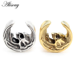 Alisouy 1PC Alliage moulé Plug Tunnel Expander Gauges Boucles d'oreilles <span class=keywords><strong>de</strong></span> style punk tête <span class=keywords><strong>de</strong></span> <span class=keywords><strong>mort</strong></span> fantôme lune pour piercing, cadeau <span class=keywords><strong>de</strong></span> mariage - Product Image 2
