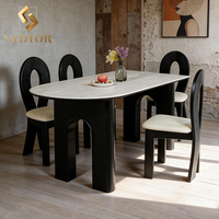 Moderner Minimalistischer Rechteckiger Schwarzer Massivholz-Esstisch mit Dicker Holzbasis 6-Sitzer Esszimmer-Set Konvertierbar mit Marmorplatte