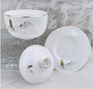 Juego de Vajilla de Porcelana China con Borde Dorado y Diseño de Pagoda, Personalizable con Logotipo, para Banquetes de Hotel de Lujo a Bajo Precio - Product Image 2