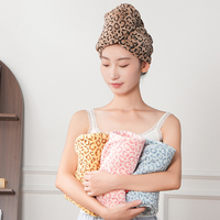 FF6424 Serviette de séchage capillaire super absorbante en polaire corail, motif léopard, turban pour cheveux, serviette de séchage pour spa et maison