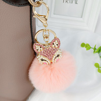 Porte-clés renard en strass scintillants, pendentif tête de renard en cristal et perles, pompon moelleux, fermoir mousqueton doré, porte-clés en peluche