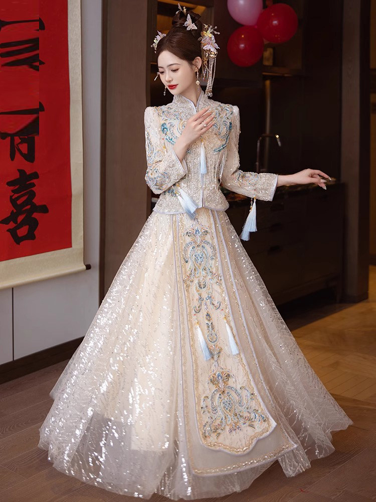 ice blue winter wedding dress Dreamy Ice Crystal Blue Shiny Bowknot Floor-Length Wedding Dress P2545 –  PreppyDress