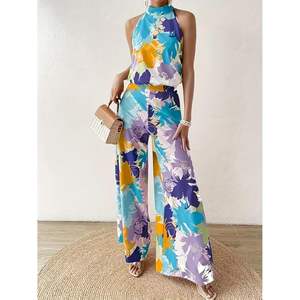 ชุดเซ็ต 2 ชิ้นสำหรับผู้หญิง รุ่นคัสตอม 2026 เสื้อแขนกุดแบบผูกคอ กางเกงขายาวเอวสูงทรงตรง ผ้าชีฟอง สวมใส่สบายๆ สำหรับฤดูใบไม้ผลิและฤดูร้อน ระบายอากาศได้ดี - Product Image 5