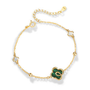 Custom <span class=keywords><strong>Collier</strong></span> 925 nastro gioielli placcato <span class=keywords><strong>oro</strong></span> braccialetto Malachite portafortuna collana di trifoglio set di gioielli per le donne ragazze - Product Image 5