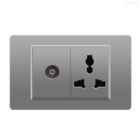 Prise murale avec interrupteur, chargeur USB Type-C, panneau tactile, matériau PC durable, indice IP24, 16A 250V, double interrupteur, design moderne