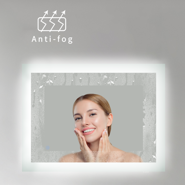 Rectangle Design LED Bathroom Mirror High Output Back Lighting Adjustable Color Temperature Touch Switch Fogless Frameless IP44