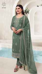 Le costume Salwar Kameez en soie d'organza lourde pour les femmes portent le Salwar Kameez pakistanais pour les festivals et les fêtes - Product Image 5