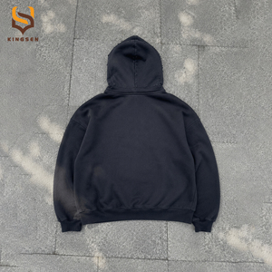 Heavyweight French Terry Distressed Hoodie Custom Acid Wash Rhinestone Rivets Pullover Streetwear Vintage Men Hoodies - Product Image 2