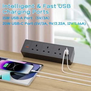 <span class=keywords><strong>3</strong></span> UK Stekker Bureau Stopcontact Met 2 Pd 20W Type-C Poorten Klem Op Voor Home Office Desktop Industriële Applicatie Power Strip - Product Image 4