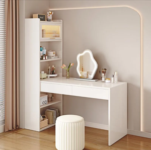 Coiffeuse moderne en bois massif avec miroir éclairé, couleur crème, pour chambre à coucher, petite appartement, meuble de rangement <span class=keywords><strong>maquillage</strong></span> - Product Image 1