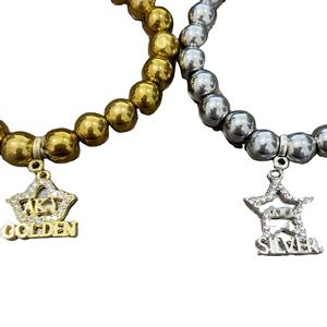 सुंदर लड़की स्टेनलेस स्टील बीड चांदी 25 गोल्डन 50 आइवी पत्ती कंगन के लिए लोचदार फैशन कोण - Product Image 1