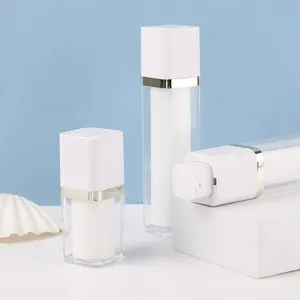 15ml 30ml 50ml kozmetik beyaz şeffaf havasız döner pompa çift duvar boş losyon krem akrilik plastik kare şişe