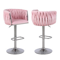 Tabourets de bar hauts de cuisine meubles de maison de luxe base en or velours rose moderne pas cher tabouret de bar chaise haute tabouret de bar en velours