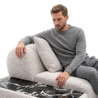 Canapé d'angle 3 places en tissu blanc crème avec rembourrage en éponge, plateau en marbre et structure en bois de pin pour mobilier de villa moderne