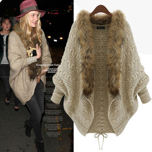 Fashion Women Batwing Sleeve Loose Cardigan Casual Warm <strong>Faux</strong> <strong>Fur</strong> Collar <strong>Mink</strong> Shawl <strong>Coat</strong> - Product Image 2